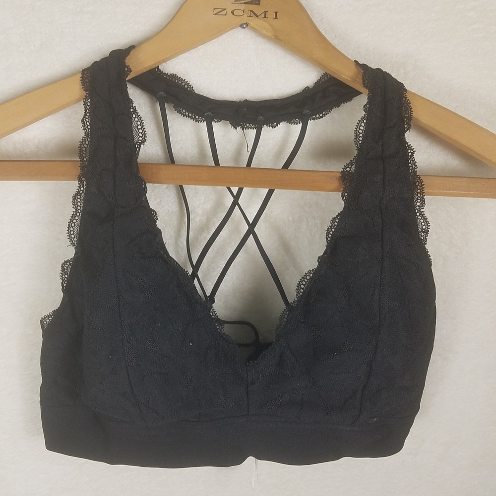 PINK Victoria's Secret Lace Bralette Women Sm Black‎ Excellent Strappy Cage Back